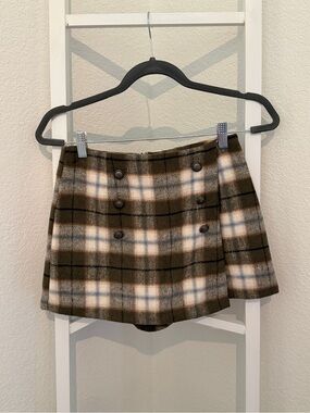 Forever 21 Olive and Cream Plaid Button-Front Mini Skirt